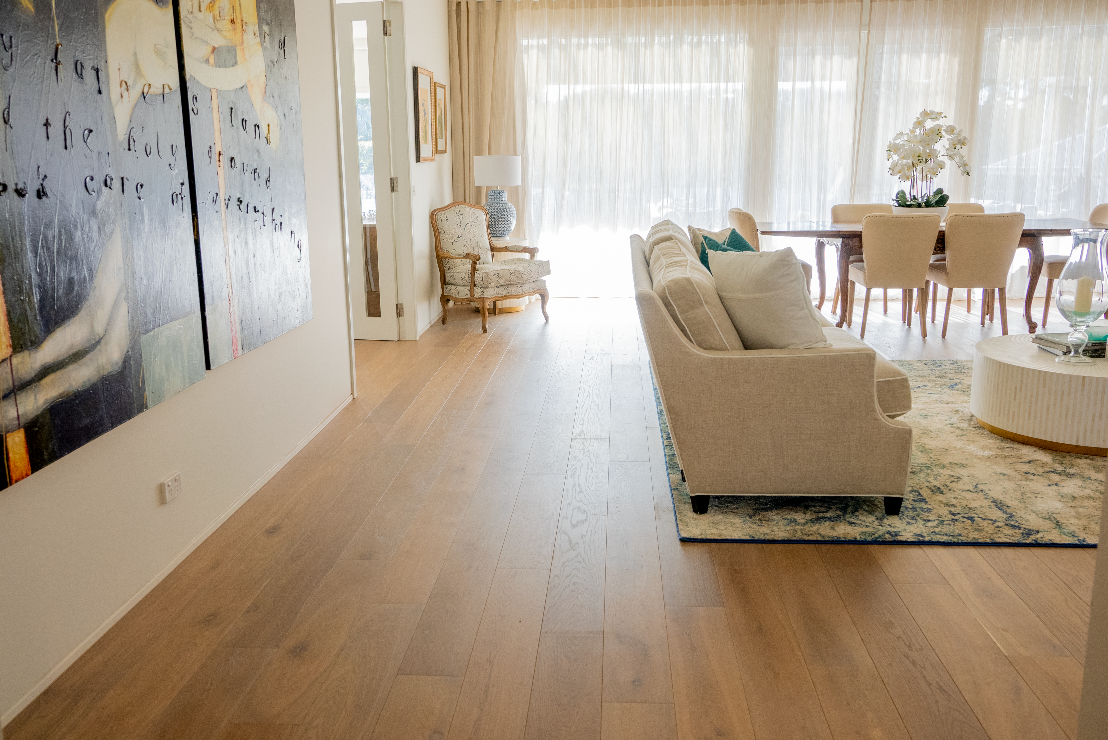 Wide engineered oak plank flooring